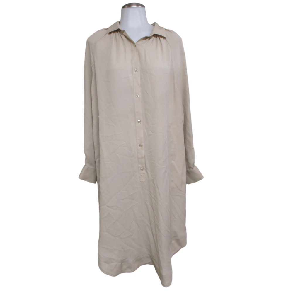 KULE Light Beige Collared Neck Long Sleeve Silk Tunic Dress M